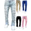 Jeans masculins réguliers ajustement empilé patch en détresse détruite pantalon en denim droit de streetwear vêtements décontractés jean1