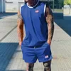 Casual ärmlös o nacktankstoppar och shorts män två stycken set sommar mode lös väst män kostymer sport fitness kläder 240329