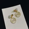 Designer Mui Mui Jewelry Family Miao New Letter m Full Diamond Pearl Earrings Female Elegant Super Immortal Academy Style Gold