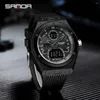 Wristwatches SANDA Fashion Sports Men Digital Watch Dual Time Pedometer Alarm Clock Waterproof Wristwatch Week Display Calendar Male