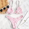 Dames zwemkleding vrouwen roze luipaard bikini set push-up gevormde bra strand badpak sexy micro open back driehoek voor