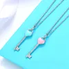 Lady Designer Pendant Necklace Enamel Heart Key Necklace Luxury Blue Pink Hearts Love Clavicle Necklace