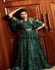 Hunter Dark Green Formal Evening Dresses with Long Sleeve 2019 Dubai Arabic Muslim Kaftan Abaya 3D Floral Lace Occasion Prom Gown5903427