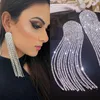 Dange oorbellen luxe glans Volledige strass lange tasseldruppel voor vrouwen oversized Crystal Fashion Wedding Party sieraden