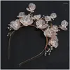 Hair Clips Barrettes Romantic Pink Flower Hairbands Headbands For Bridal Handmade Princess Pearls Crowns Tiaras Party Accessories Drop Dhwbs