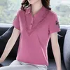 Vrouwen zomer Koreaanse mode elegant borduurwerk kanten katoen polo t -shirt kantoor dame casual chic losse korte mouw pullover tops 240409