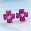 Stud Earrings S925 Sterling Silver 2024 Heart Shaped Flat Bottom Plaid Pink Diamond European And American