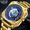 손목 시계 Lige Military Men 's Watch 스테인레스 스틸 밴드 Big Mens Business Male Watches 방수 고급스러운 남자 손목