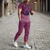 夏のメンズTシャツとズボンファッショナブルな3Dメン2ピース衣装デジタル印刷スーツポーカーカジュアルウェアストリートウェア240329