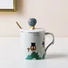 Mokken Noordse keramische schattige handgeschilderde kasteel ballon koffiemok met deksel en lepel paar theekop creatief kantoor ontbijt melk