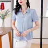 Blusas femininas M-5xl 2024 Summer bling tampe tampo da fita fita mulher de uso básico da senhora v pescoço rosa roxo camisa elegante