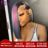 13x4 Lace Frontal Bob Wigs Highlights Blue with Pink Highlight Brazilian Straight Short Bob human hair Wigs for Black Women 180