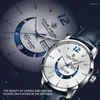 Relógios de pulso Louiejuejen 2024 Mens relógios top de couro de couro casual relógio de calendário luminoso fases da lua