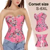 Kadınlar için Vintage Corset Mavi Denim korse Budier Overbust Floral Baskılı Korse Üst Moda Korseni Kadınlar için Plus Boyut 240408