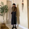 Lucyever Korean Chic Denim Midi Skirt女性スプリングハイウエストシンプルなミディアムスカートヴィンテージオールマッチストリートウェアスカート240326