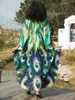 Renkli Boho Baskı Kadınlar Batwing Kollu V Neck Kaftan Sahil Elbise Evi Robe Rahat Plaj Giyim Mayo Kapak Q1634