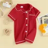 Baby Girls Boys Pyjamas Rompers Summer Kids Turndown Collier à manches courtes Boutons de sommeil Pocket