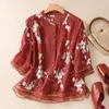 女性のブラウス刺繍2024年夏のルーズトップoネックレディース衣類中国語スタイルの女性シャツycmyunyan
