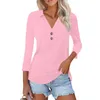 T-shirts pour femmes Fashion Summer Colord Couleur en V imprimé en V V-Neck à sept points bouton de manche à collier Cold Top Femme Blouse 20