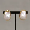 Kolczyki stadnorskie g-g kultury biały keshi baroque perłowe złotą krawędź Studs Ear Studs Classic Lady Jewelry