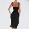 Casual Dresses Summer Plus Size Outfits Women Round Neck Sleeveless Dress Sexig Tight Backless Pleated Mid Halter