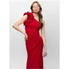 Elegancki wieczór imprezowy jedno ramię seksowne czerwone długie sukienki na formalne okulanki bez rękawów Suknia PROMET SUNTO