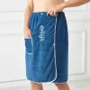 Adjustable Elastic Waist Homewear Nightgown Pocket Outdoor Sports Men Bathrobe Bath Towel