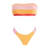 Kvinnors badkläder kvinnor baddräkter kvinnor färgade ränder bikini set push-up vadderad bh bathing strandkläder sommar kvinnliga kostymer