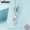 Wostu 925 Sterling Silver Lotus Ring Lipstick Pendant Pink Heart Palm Hanging Bead Fit Original Armband Dangle Jewelry Making