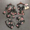 Vêtements à la maison Zoolim Pyjamas en satin pour femmes 4 pièces vêtements de nuit imprimer en dentelle en dentelle 2024 pijama avec poitrine de poitrine