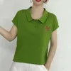 夏の女性ファッションラインストーンルーズティー女性カジュアルな短袖ポロトーラーTシャツソリッドプルオーバートップカミーズセタ240409