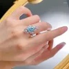 Cluster Ringe Luxus Aquamarin Diamond Ring Real 925 Sterling Silber Party Ehering für Frauen Männer Verlobungs Schmuck Geschenk