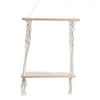 Tapestries Hand-Woven Macrame Tapestry Rack Shelf Rustic Wooden Farmhouse Shelves