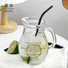 Wine Glasses 1 Piece French Style Lead Free Large Capacity Glass Mug With Letters Coffee Milk Water Juice Carafe Handle 600ml