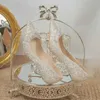 Dress Shoes Wedding Banket Pearl Rhinestone High Heels Dames Luxe Zapatos de Mujer Thin Heel Bow Mary Jane Pumps H240409