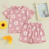 Kleidungssets geborenes Kleinkind Baby Mädchen Kleidung Sommer-Outfit Blumendruck Kurzarm T-Shirts Tops Shorts