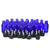 Bottiglie di stoccaggio 24pcs 15 ml di olio essenziale in vetro blu cobalto con orifizio riduttore euro tamper evidente tappo per il profumo