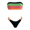Kvinnors badkläder kvinnor baddräkter kvinnor färgade ränder bikini set push-up vadderad bh bathing strandkläder sommar kvinnliga kostymer