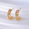 Boucles d'oreilles de goujon fleur de zircon colorée pour femmes