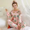 Abbigliamento per la casa di alta qualità Autumn Women Pigiamas Set a maniche lunghe Stampato Sleep abbigliamento rosa grande ragazza Pijamas Mujer Leisure Homewear