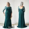 Vintage moeder van de bruid jurken lange mouwen lange mouwen kanten appliqued kralen chiffon avondjurken vloer lengte plus size bruiloft gasten jurk