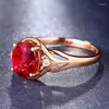 Cluster anneaux luxueux cristal creux rouge ovale pour les accessoires de doigt de mariage de mariée qualité argent 925 ring