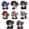 Basker kvinnors rufflade tyll fascinator klänning brud cap semester brittisk teaparty bröllop påsk hatt