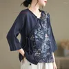 Abbigliamento etnico 2024 tradizionale cinese Hanfu Tops di lino in cotone vintage camicetta nazionale per fiori di fiore nazionale