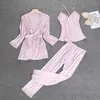 ホーム服メカチz2024秋の女性パジャマセット3ピースシルクピジャマレディースパジャマラウンジウェア服の睡眠セット