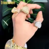 Gold Silver Color CZ Heart Ring Silver Color Full Iced Out Bling Cubic Zircon Hearts Ring Hip Hop Punk Men Women Jewelry 240409