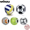 Wostu 925 Sterling Silver Charm Tennis Ball Volleyball Football Bead Pendant Fit Original Armband Halsband för kvinnliga smycken