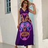 Casual Dresses Purple Neon Skull Dress Street Style Böhmen Long Women Beach Custom Maxi Birthday Present