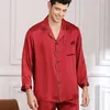 Birdsky Fall 1pc Men Pyjamas Pijamas Pajama PJ Set Men Versons de nuit Long Sleeve Sleepwear 100% Mulberry Silk Satin Solid S-267 240329