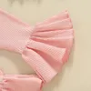Zestawy odzieży Dziewczyny Letnie stroje jedno ramiona żebrowane bluzki elastyczne talia Flare Pants 3D Bow Głowna niemowlę 3 -częściowy zestaw